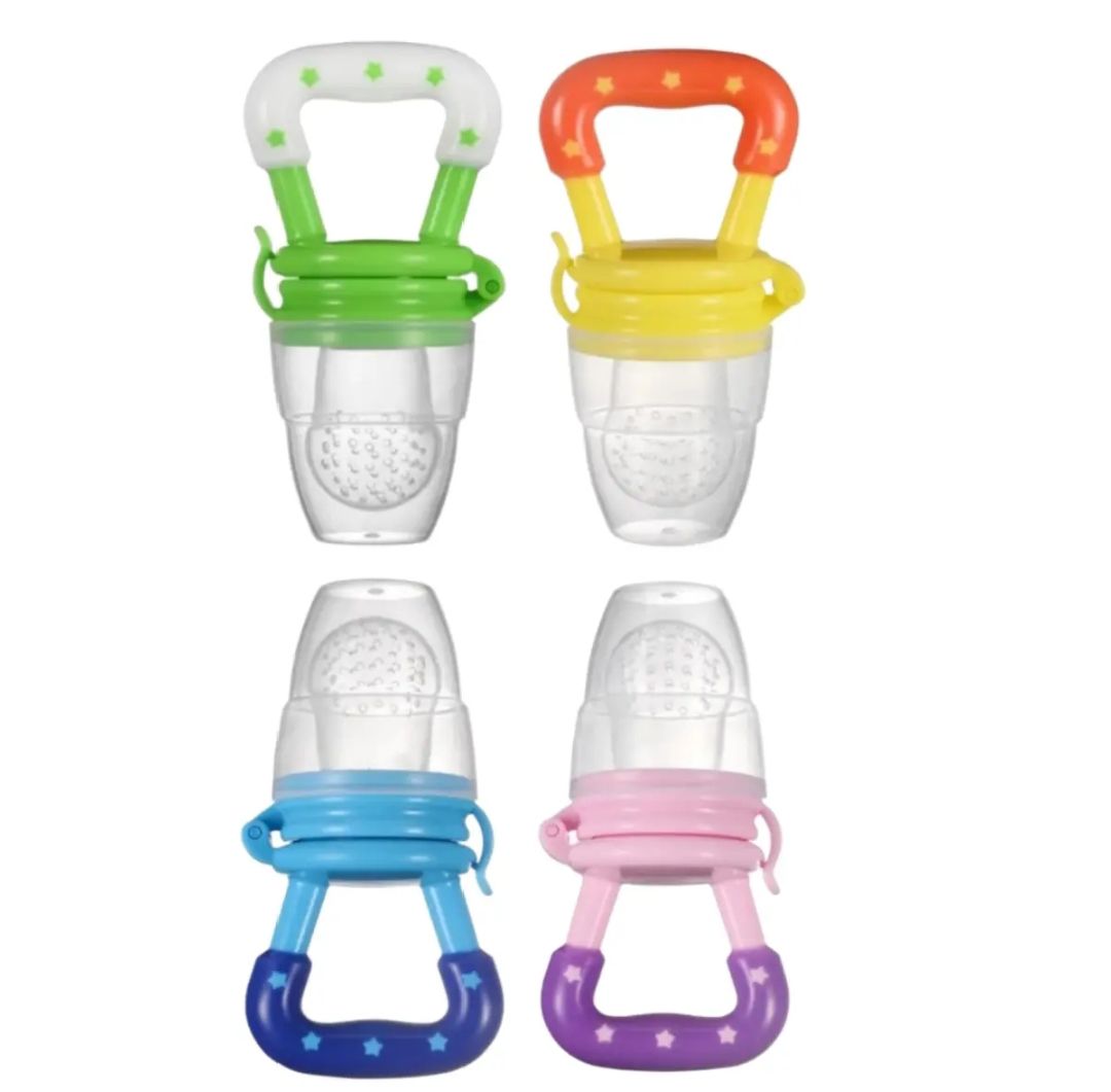 👶New Combo Pack 4 in 1 Baby Fruit Pacifier - Baby Silicon Spoon Feeder Best Soother - Pair of Kneepad - Best Silicone U Tooth Brush👶